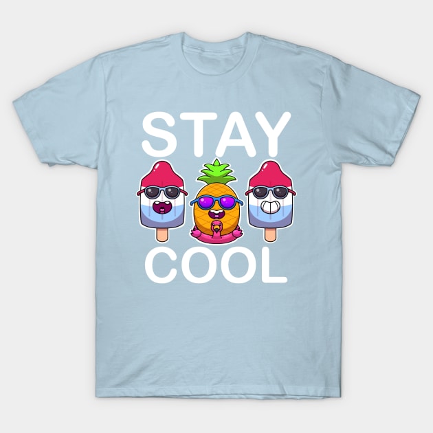 Stay Cool Popsicles And Pineapple With Flamingo T-Shirt by TheMaskedTooner